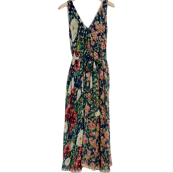 Hemant & Nandita x Anthropologie Hermosa Bias XS 0 2 Blue Pink Floral Maxi Dress - Picture 9 of 10